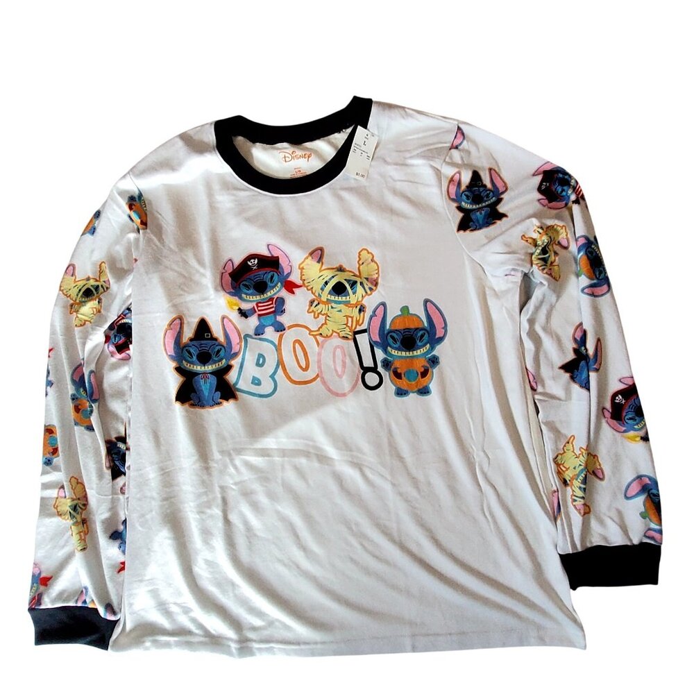 Disney Lilo & Stitch Boo Halloween Pajama Set Long Sleeve Shirt & Pants Size L